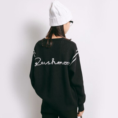 

City plus CITYPLUS 2017 winter new style women women loose back letter pattern sweater leisure wild round neck sweater CWYC17T166 black uniform