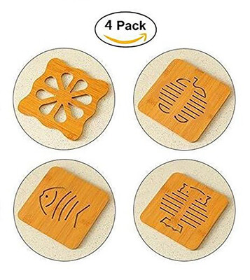 

4 Pack Wood Hot Pads Pot Holders Insulated Non Slip Trivet Mat Set for Kitchen Hot Pads Teapot Trivet Baking Cooking