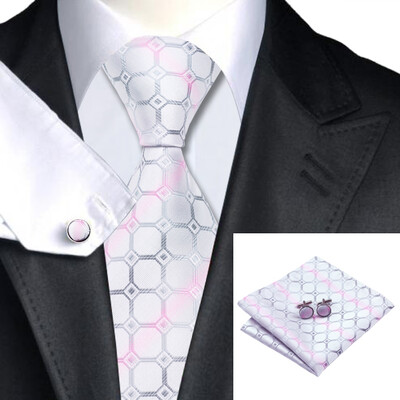 

N-1123 Vogue Men Silk Tie Set Ivories Geometric Necktie Handkerchief Cufflinks Set Ties For Men Formal Wedding Business wholesa