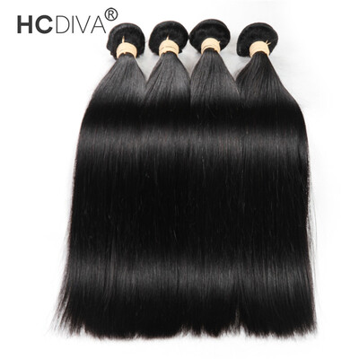 

HCDIVA Hair Peruvian Virgin Hair Straight 4 pieces / lot 100% Real Human Hair Waves Bundles Grade 7A Full Health End
