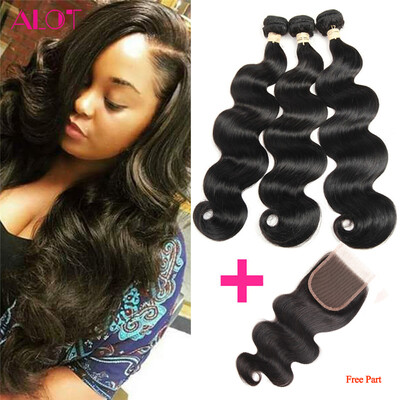 

Malaysian Body Wave 3 Bundle Hair with Lace Closure 4*4 100% Virgin Human Hair Weave Bundle with Closure Alot Hair Prodcuts