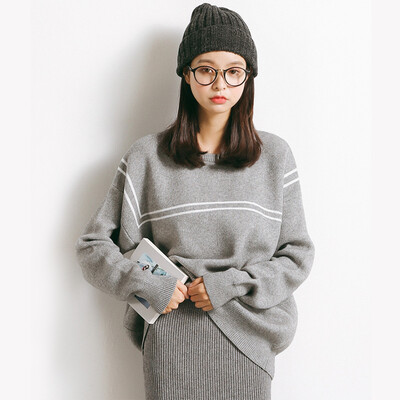 

City plus CITYPLUS 2017 winter new style women women loose back letter pattern sweater leisure wild round neck sweater CWYC17T166 black uniform