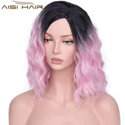 

AISI HAIR Синтетический тень Красный синий розовый парик для черных женщин 14 "Длинная волна воды Ложные волосы