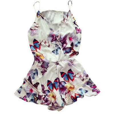 

Lovaru ™ 2015 Butterfly pattern ladies lace jumpsuits sleeveless spaghetti strap deep v-nack loose casual beach style Jumpsuits