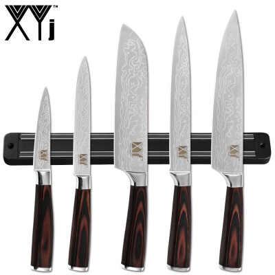 

XYj Cooking Knives Set Magnetic Knife Holder Damascus Pattern Blade Chef Knife Kitchen Tools