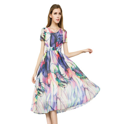 

Lovaru ™New 2015 fashion Grace to restore ancient ways with high quality printing chiffon dress Noble fashion