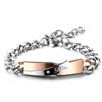 

Lovers Chain Link Bracelets Romantic BlackGold Color Love Stainless Steel Cubic Zirconia Bangle Women Men Couples wristband Je