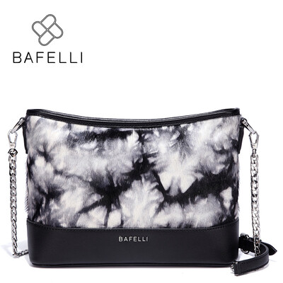 

BAFELLI autumn&winter new arrival genuine horse fur shoulder bag vintage Ink painting bucket bolsa feminina black women bag