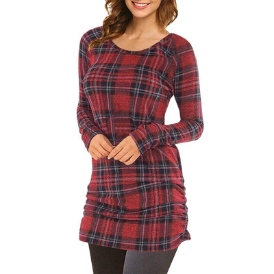 

Lengthened Checkered Long Sleeve Tops