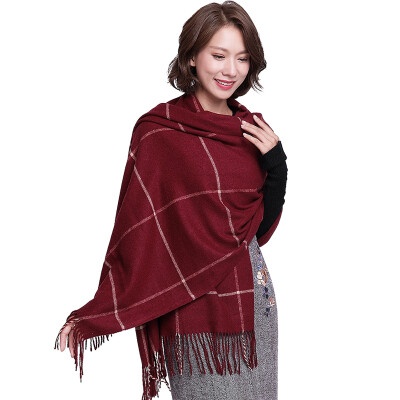 

Lan Shiyu W0351 autumn&winter scarf ladies wool Europe&the United States fashion plaid warm scarf thick dual-use shawl wine red plaid