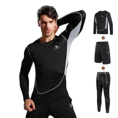

Camel Camel Sports Fitness Set Men Running Quick-drying Tights Training Wear Three-piece Set A7S2U8140 Black XL
