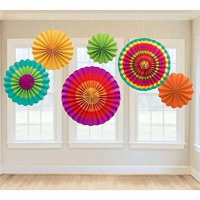 

Outdoor 6 PCS Colorful Paper Fans Round Wheel Disc Southwestern Pattern Design