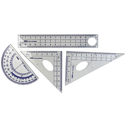 

(Deli) 9597 student stationery drawing ruler four-piece ruler + triangular ruler * 2 + protractor 4 sets