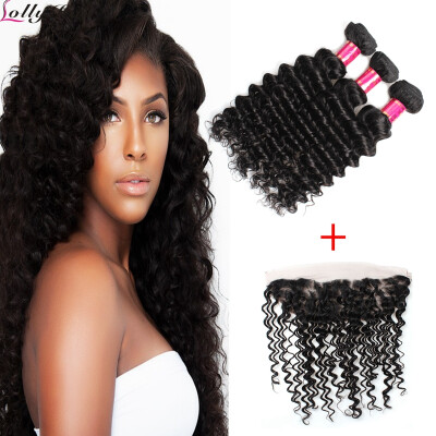 

Mink Brazilian Deep Wave With Closure 13x4 Ear To Ear Lace Frontal Closure With Bundles Brazilian Virgin Hair With Good Frontal