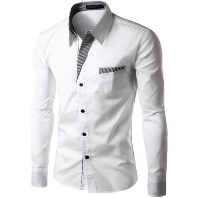 

High quality 2017 New Fashion Men’s Slim Pure colour Men long sleeve shirt Casual office Dress shirt blouse