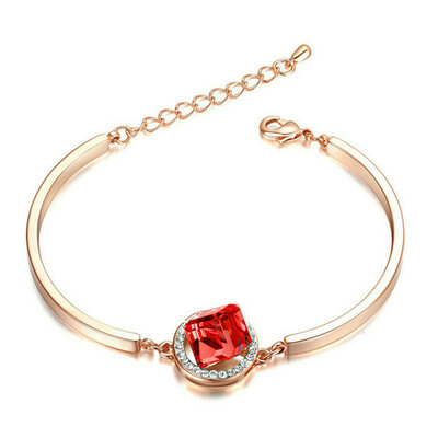 

yoursfs ® 18k rose позолоченные кубик кристалл браслет использовали красный кристалл бэнгл австрии