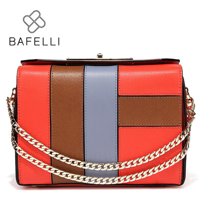 

BAFELLI Autumn&winter new arrivals split leather panelled crossbody metal chains flap shoulder handbag women messenger bags