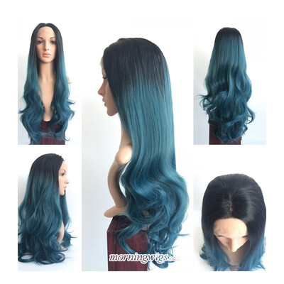 

22 INCHES LONG BODY WAVE DARK GREEN FASHION SYNTHETIC LACE FRONT WIG
