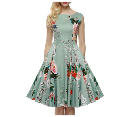 

Европа и США Большие женские платья, без рукавов Печатное платье, Hepburn Wind Retro Big Swing Skirt