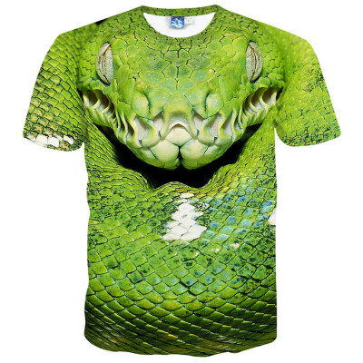 

3D Printed T-shirts Men Short sleeve Blouse Hipster Costume Boys Tops -Green Snake