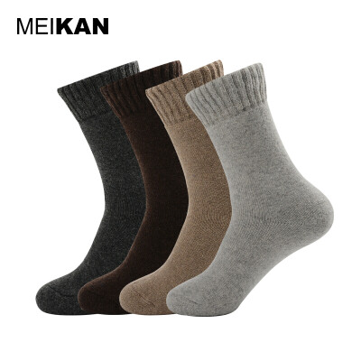 

MEIKAN Wool Socks Winter Warm Thick Ankle Socks 4Pairs Solid Color Men Socks Lingge Design Terry Socks