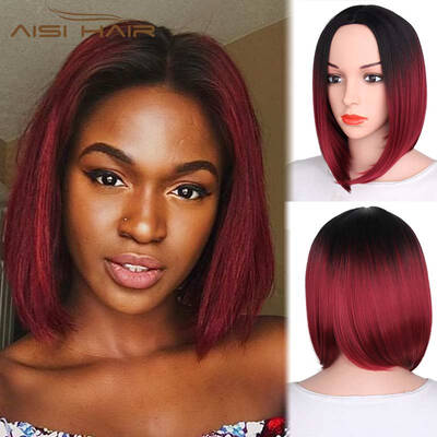 

AISI HAIR Synthetic Bob Wigs Short Straight Middle Part Wig Light Green Ombre Wig Heat Resistant Wig for Women Girls