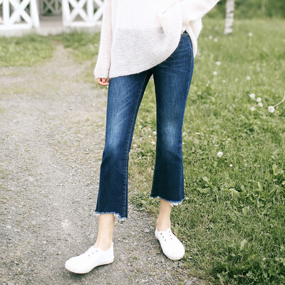 

And pure Raincun N2382 nine points micro-bar jeans female raw edge loose thin casual micro-la pants light blue 30