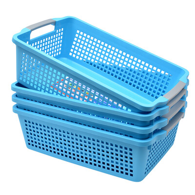 

JEKO&JEKO Plastic Finishing Storage Basket Medium 4 Pack Toy Storage Basket Office Shelf File Desktop Storage Basket Japanese Baina Basket Blue SWB-2087