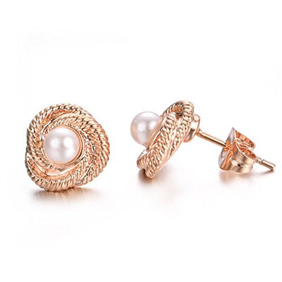 

Yoursfs Knot Stud Earrings For Women18K Rose Gold Plated Pearl Stud Earrings