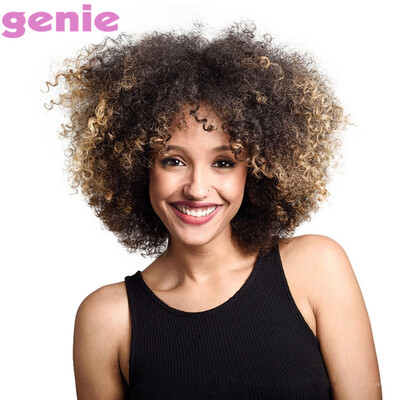 

JUNSI Short Ombre Curly Wigs для черных женщин Американский африканский натуральный синтетический афро-парик с взрывами Высокотемпературное волокно