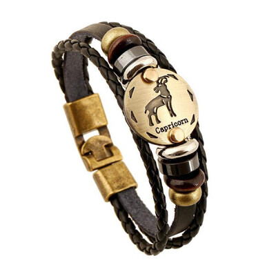 

12 Constellations Bracelet 2017 New Fashion Jewelry Leather Bracelet Men Casual Personality Zodiac Signs Punk Bracelet