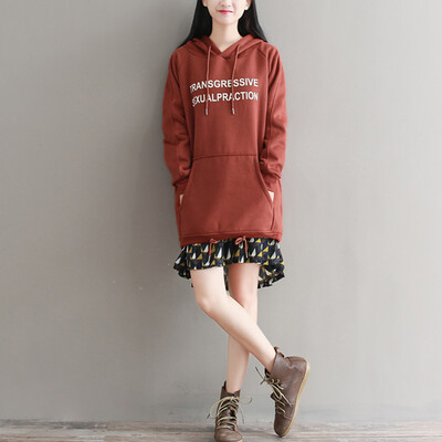 

City plus CITYPLUS 2017 winter new literary women loose loose long-sleeved shirt wild long hooded sweater CWWY17T169 dark green
