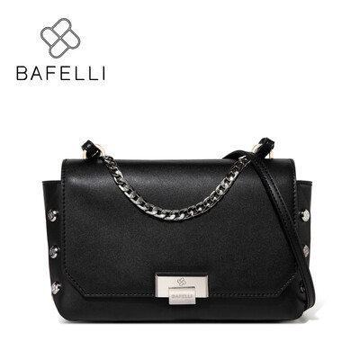 

BAFELLI new arrival split leather shoulder bag vintage rivet chain flap for women crossbody bag white black women messenger bag