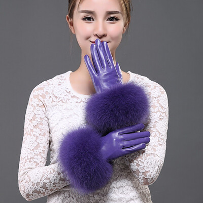 

Fox fur sheepskin gloves ladies leather