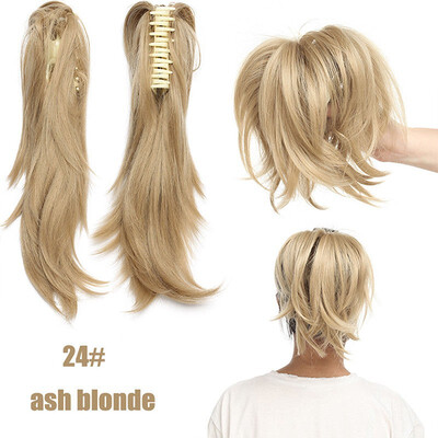 

Messy Bendable Claw on Ponytail Hairpiece Clip in Jaw with 3 Bendable Metals Synthetic Straight Fluffy Hair Extension Updo braids
