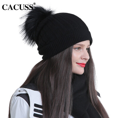 

CACUSS Z0272 pure wool hat female winter warm knitted wool hat black code