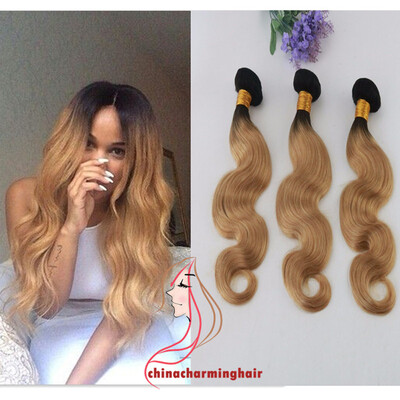 

1b 27 dark root ombre body wave hair bundles brazilian virgin human hair Dark root ombre two tone hair weave