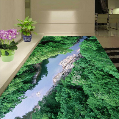 

Free Shipping bedroom square flooring painting 3D Canyon Alpine forest space self-adhesive PVC floor wallpaper mural 250cmx200cm