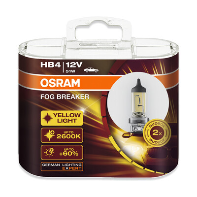 

OSRAM Fog Breaker 2600K H1 H3 H4 H7 H8 H11 H16 9005 9006 12V Bulbs 200 Yellow Light 60 More Bright Car Halogen Lamps OEM 2pcs