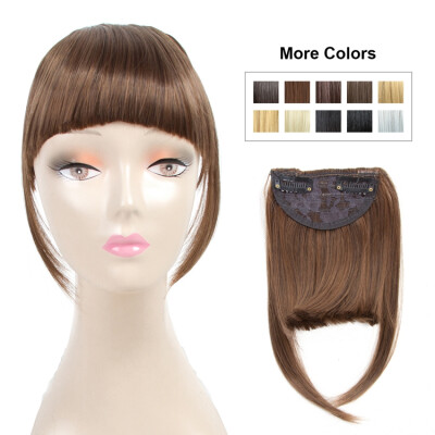 

Fashion Clip On Bangs Brown Fringe Hair Extensions Synthetic Hairpieces Clips in Hair Bang False Short Flat Bangs Two Side