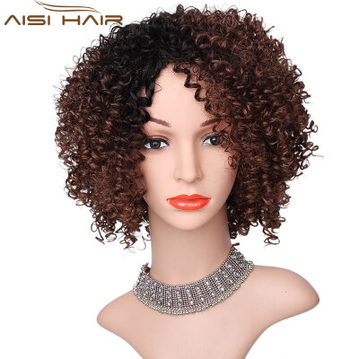 

AISI HAIR Dark Brown Synthetic Wigs African Hairstyle 14Inches Long Afro Kinky Curly Wig for Black Women