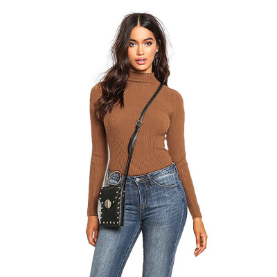 

Women Solid Color Knitted Female Long Sleeve Thin Slim Pullover Sweater Shirt