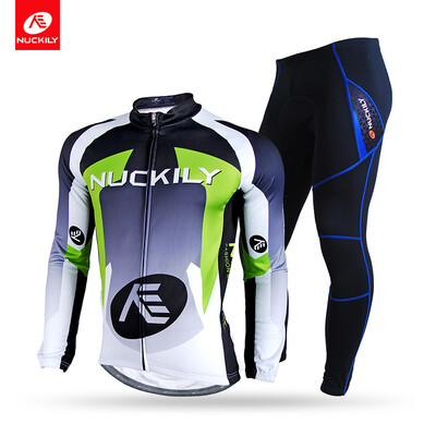

NUCKILY Winter Cycling Set Men's Polyester Mid-weight Thermal Fleece Cycle Jersey With Foam Pad Tights Set