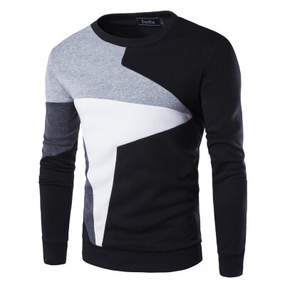 

Spring New Mens Casual Long-sleeved Wind Hit The Color Stitching Hedging Sweater