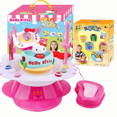 

HelloKitty Hello Kitty DIY машина гончарные глины станок Дети электрические игрушки детям подарок ручной работы Глина гончарная мастерская KT-8730