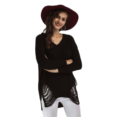 

Women Solid Color Sweater Casual Long Sleeve V Neck Female Lady Shirts Tops