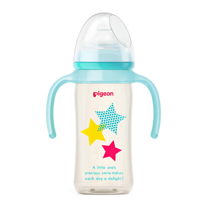 

Pigeon two-handed natural wide-bore PPSU painted plastic bottle 240ml blue with  pacifier AA128