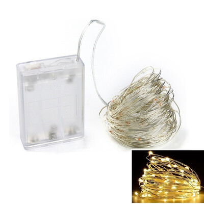 

10M 100-LED Silver Wire Strip Light Battery Operated Fairy Lights Garlands Christmas Holiday Wedding Party 1PC