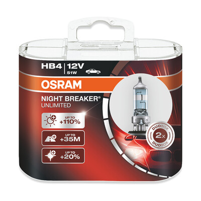 

OSRAM NIGHT BREAKER UNLIMITED 12V H1 H4 H7 H11 9005 9006 Auto Headlight Bulbs Lamps Hilo Beam Fog Light 2PCs NEW PACKAGING