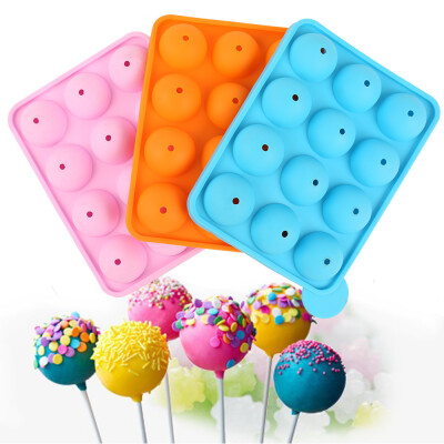 

12-Cavity Silicone Mold for Cake Pop, Hard Candy, Lollipop and Party Cupcake with 10-count Paper Sticks（Random Color）